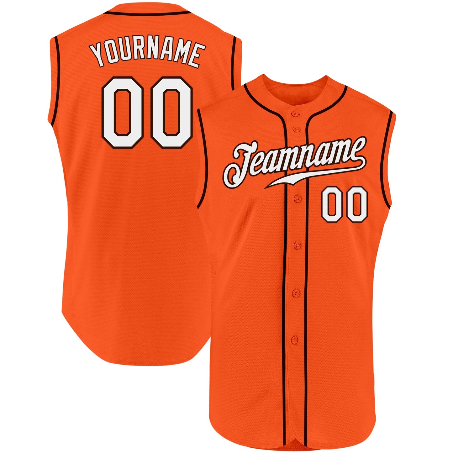 Custom Orange White-Brown Authentic Sleeveless Baseball Jersey - Main View