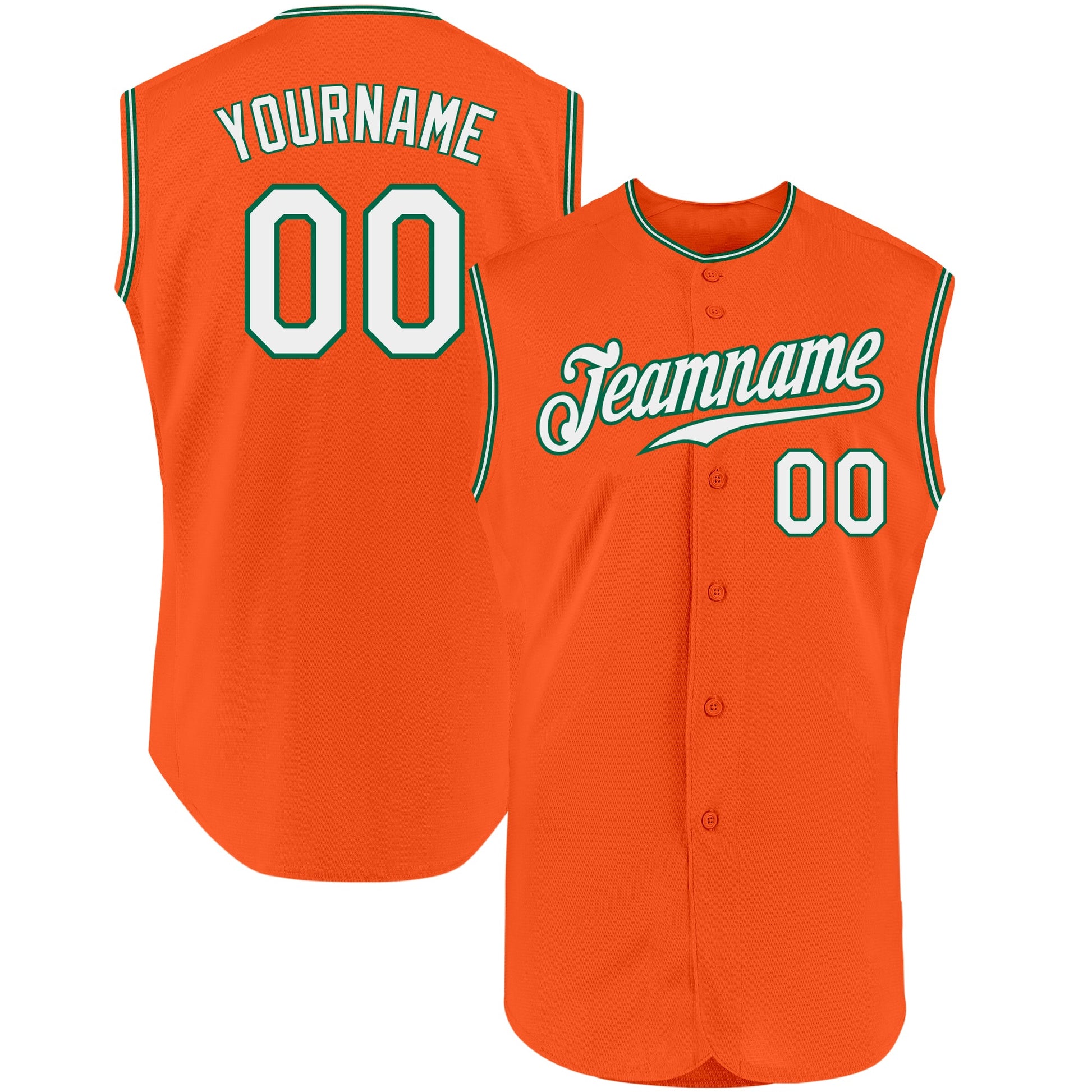Custom Orange White-Kelly Green Authentic Sleeveless Baseball Jersey - Main View