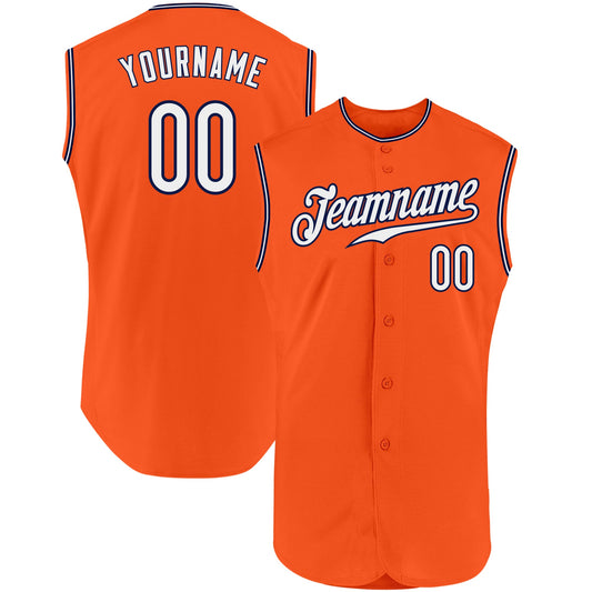 Custom Orange White-Navy Authentic Sleeveless Baseball Jersey - Main View