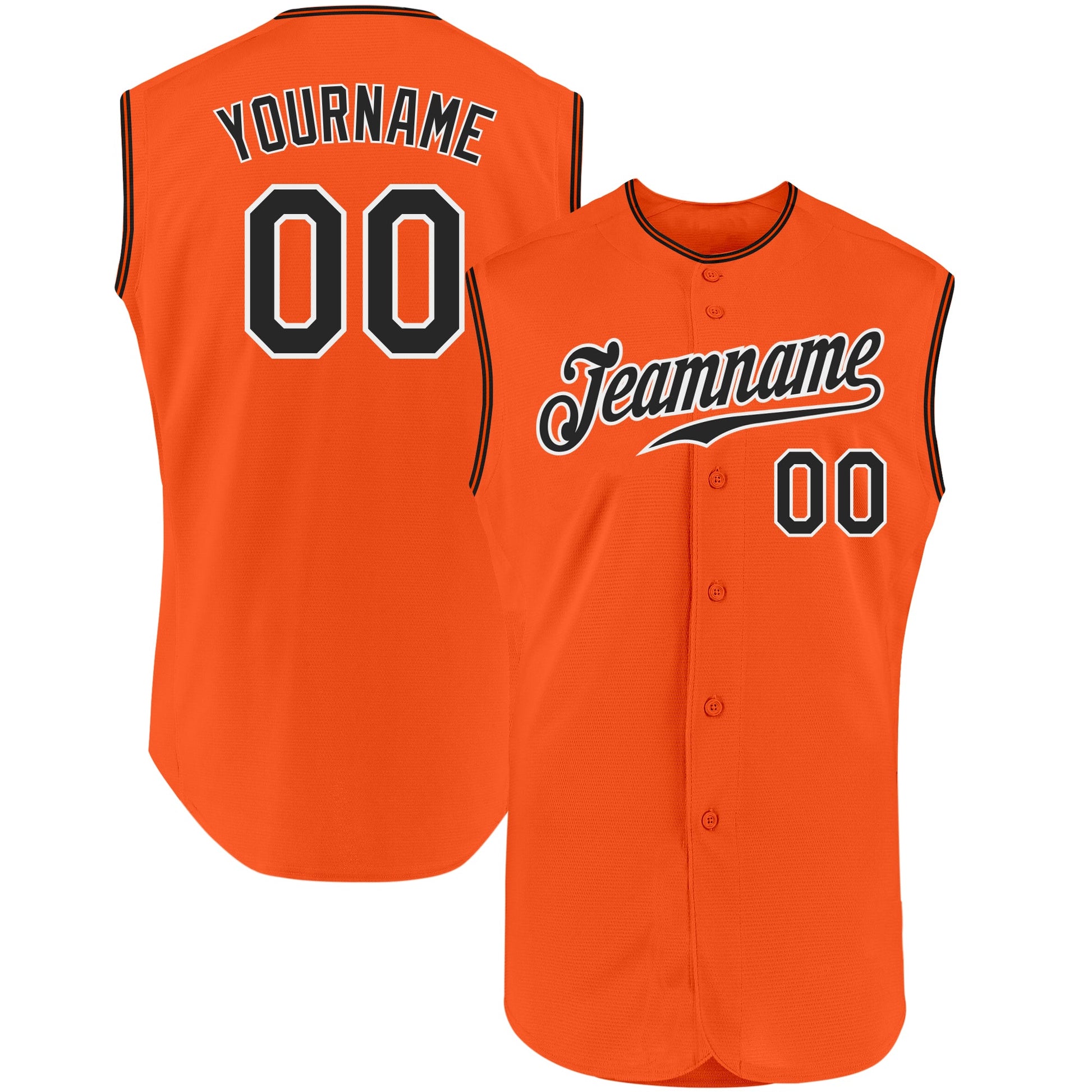 Custom Orange Black-White Authentic Sleeveless Baseball Jersey - Main View