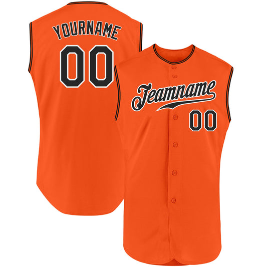 Custom Orange Black-White Authentic Sleeveless Baseball Jersey - Main View