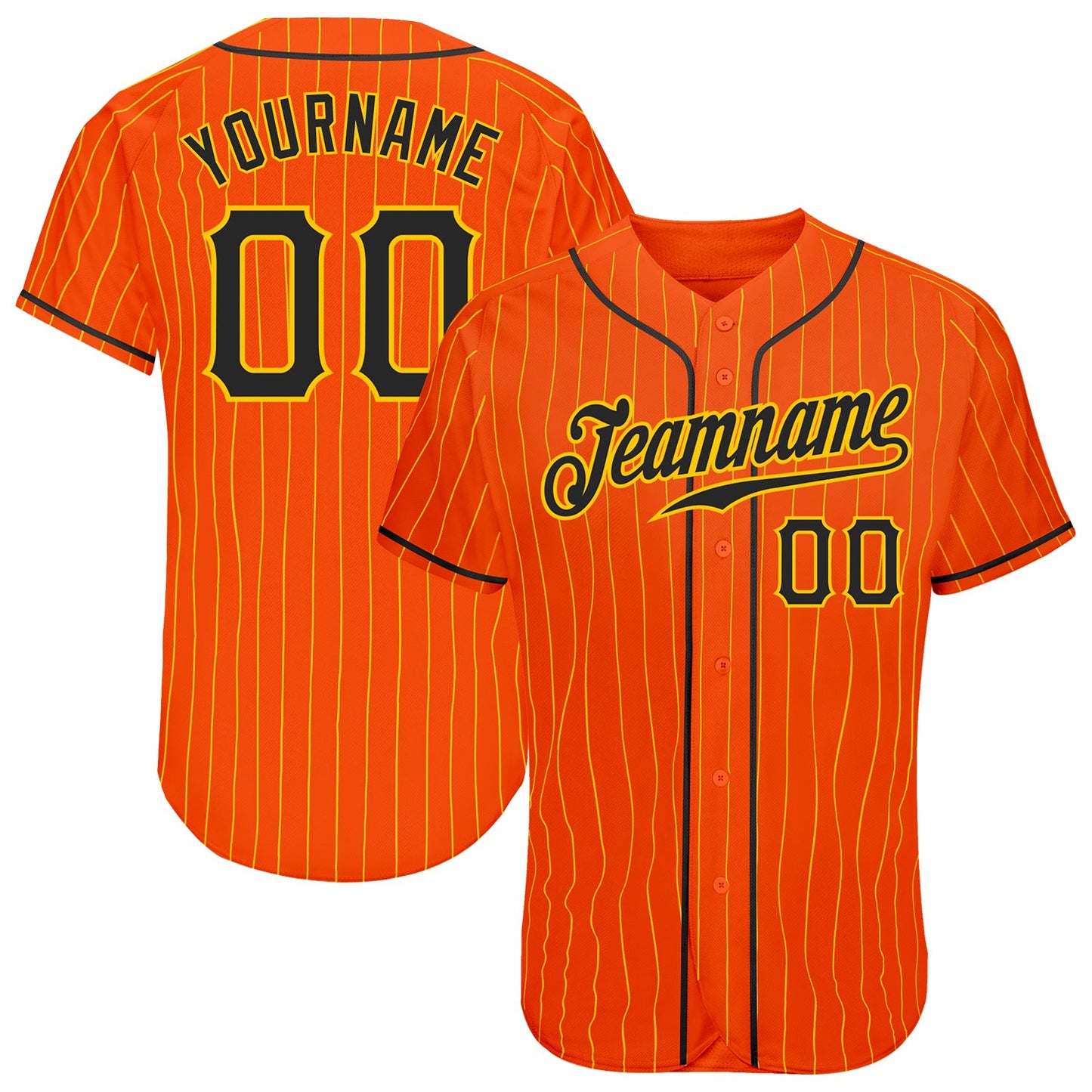 Custom Orange Gold Pinstripe Black-Gold Authentic Baseball Jersey - Main View