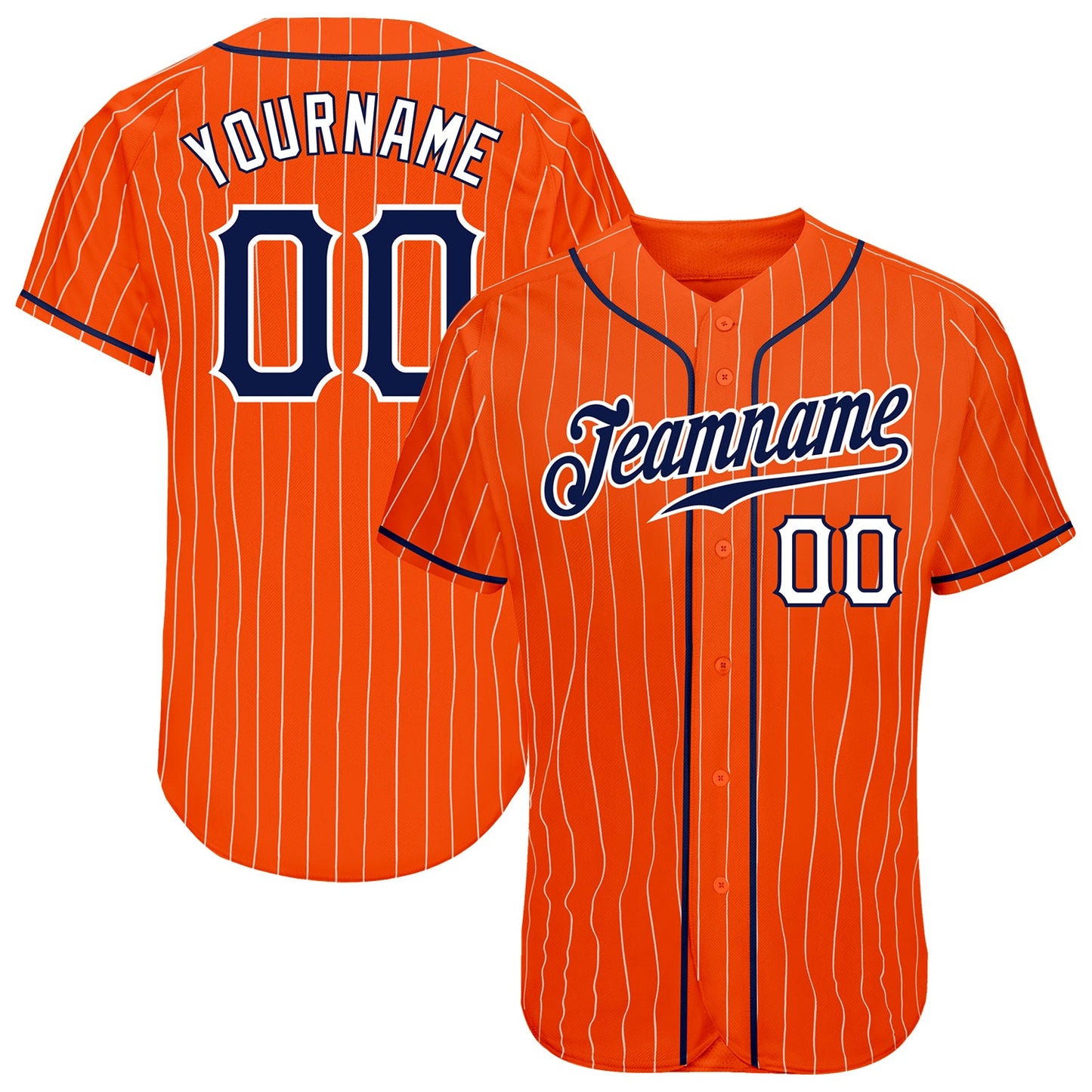 Custom Orange White Pinstripe Navy-White Authentic Baseball Jersey - Main View