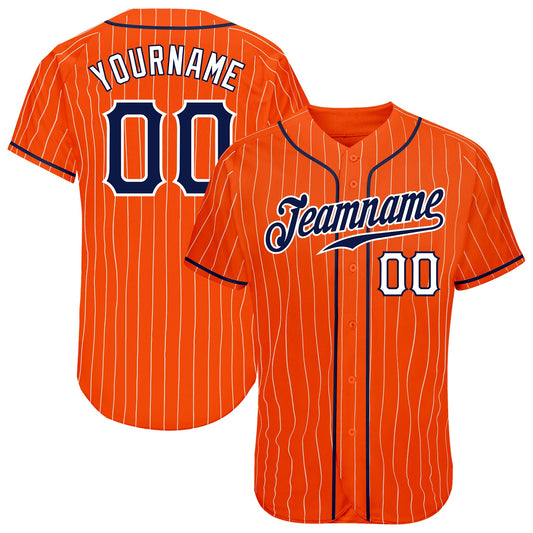 Custom Orange White Pinstripe Navy-White Authentic Baseball Jersey - Main View