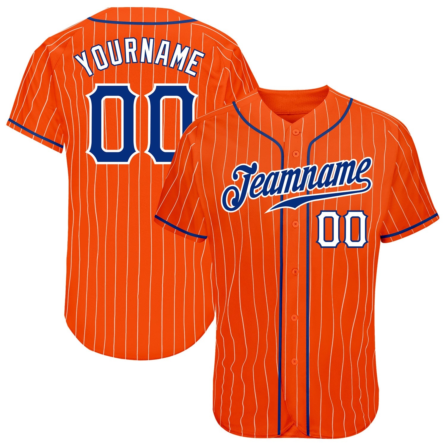 Custom Orange White Pinstripe Royal-White Authentic Baseball Jersey - Main View