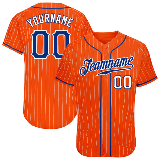 Custom Orange White Pinstripe Royal-White Authentic Baseball Jersey - Main View