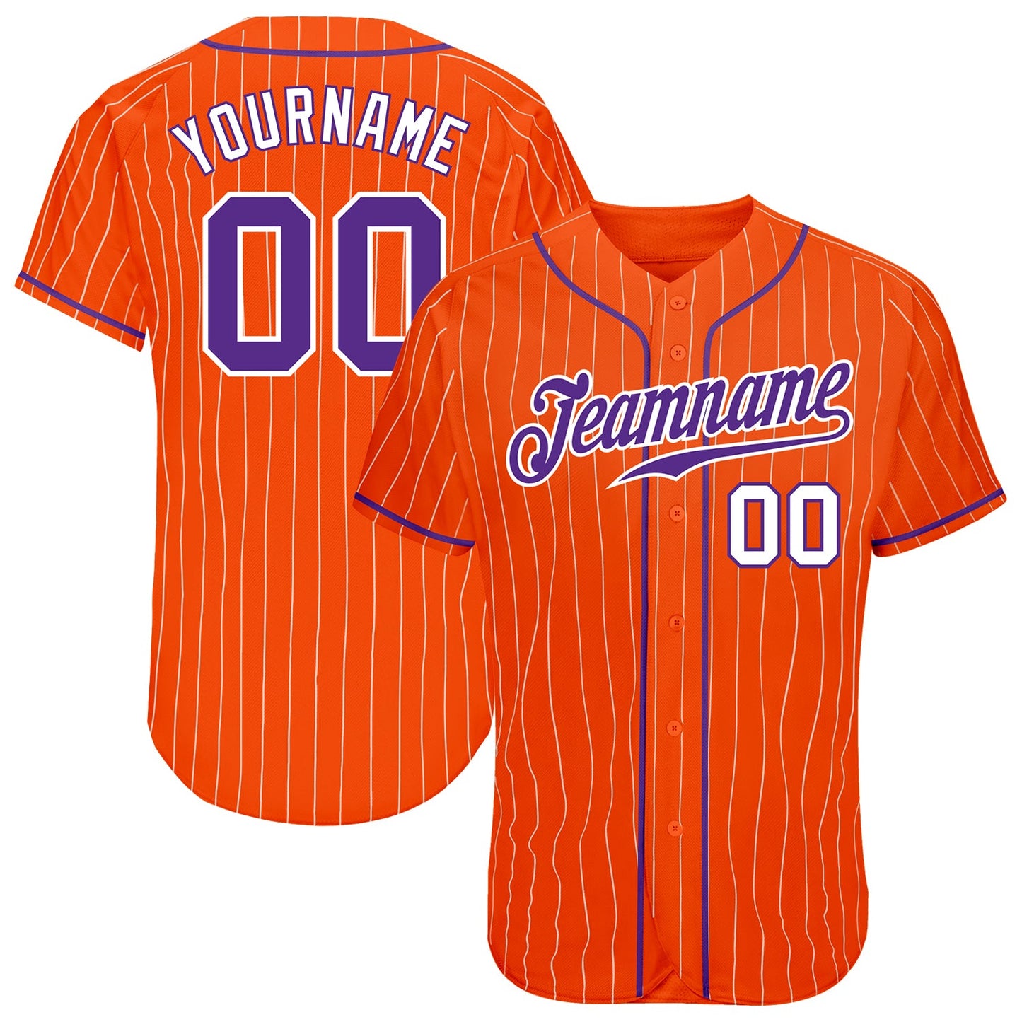 Custom Orange White Pinstripe Purple-White Authentic Baseball Jersey - Main View