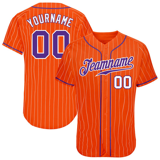 Custom Orange White Pinstripe Purple-White Authentic Baseball Jersey - Main View