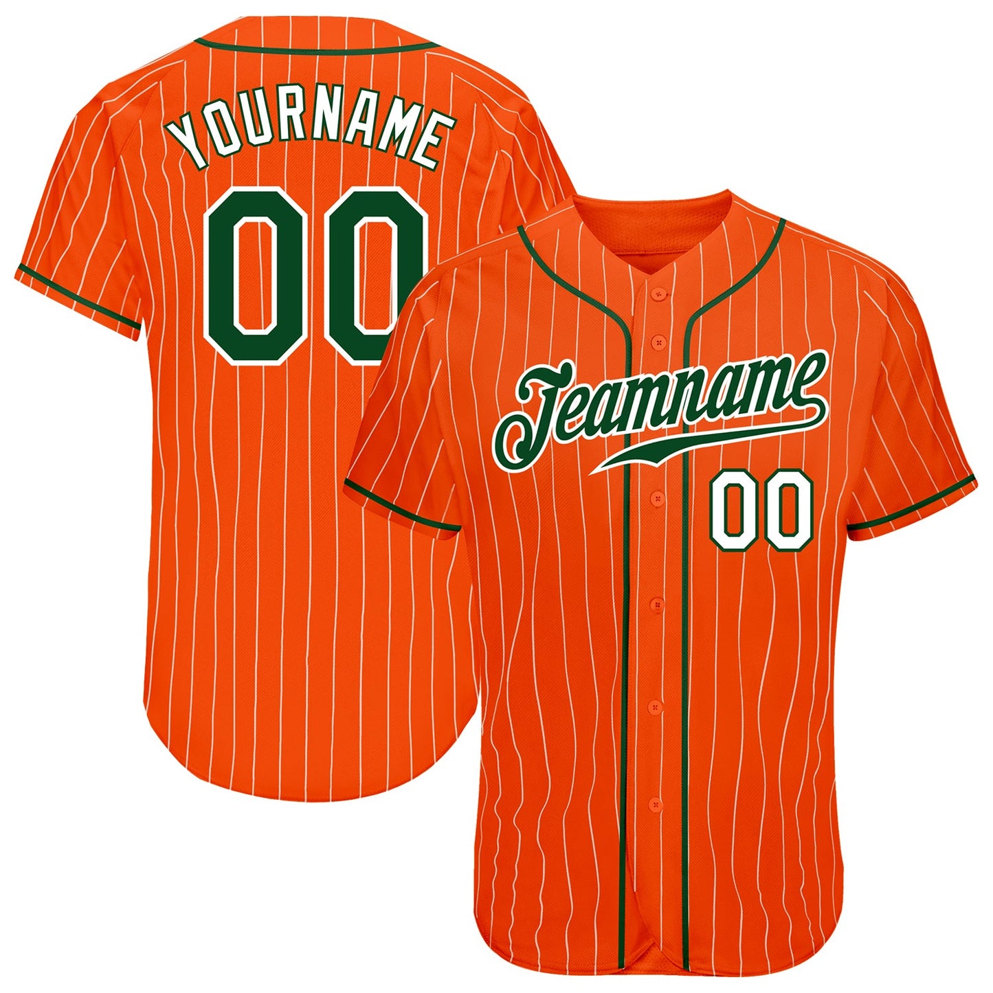 Custom Orange White Pinstripe Green-White Authentic Baseball Jersey - Main View