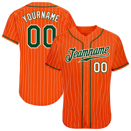Custom Orange White Pinstripe Green-White Authentic Baseball Jersey - Main View