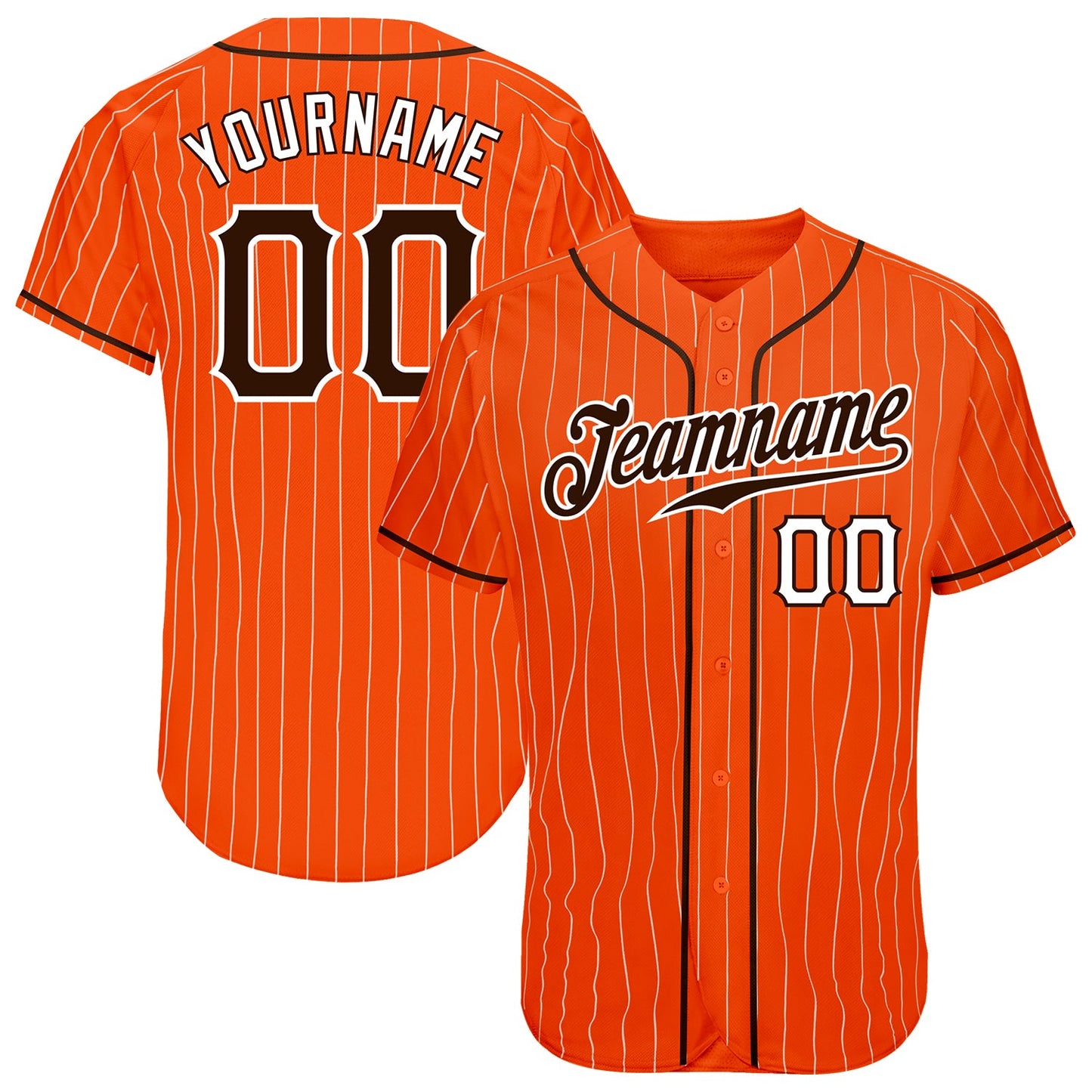 Custom Orange White Pinstripe Brown-White Authentic Baseball Jersey - Main View