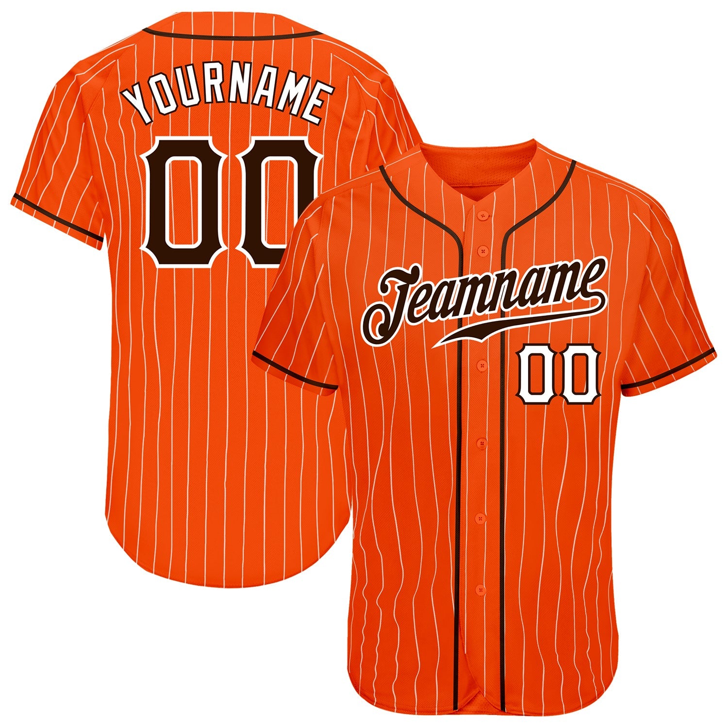 Custom Orange White Pinstripe Brown-White Authentic Baseball Jersey - Main View