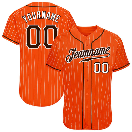 Custom Orange White Pinstripe Brown-White Authentic Baseball Jersey - Main View