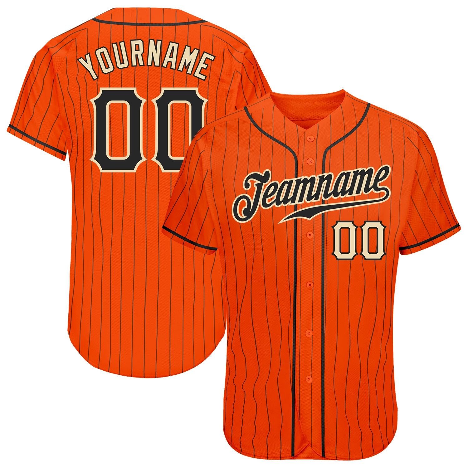 Custom Orange Black Pinstripe Black-Cream Authentic Baseball Jersey - Main View