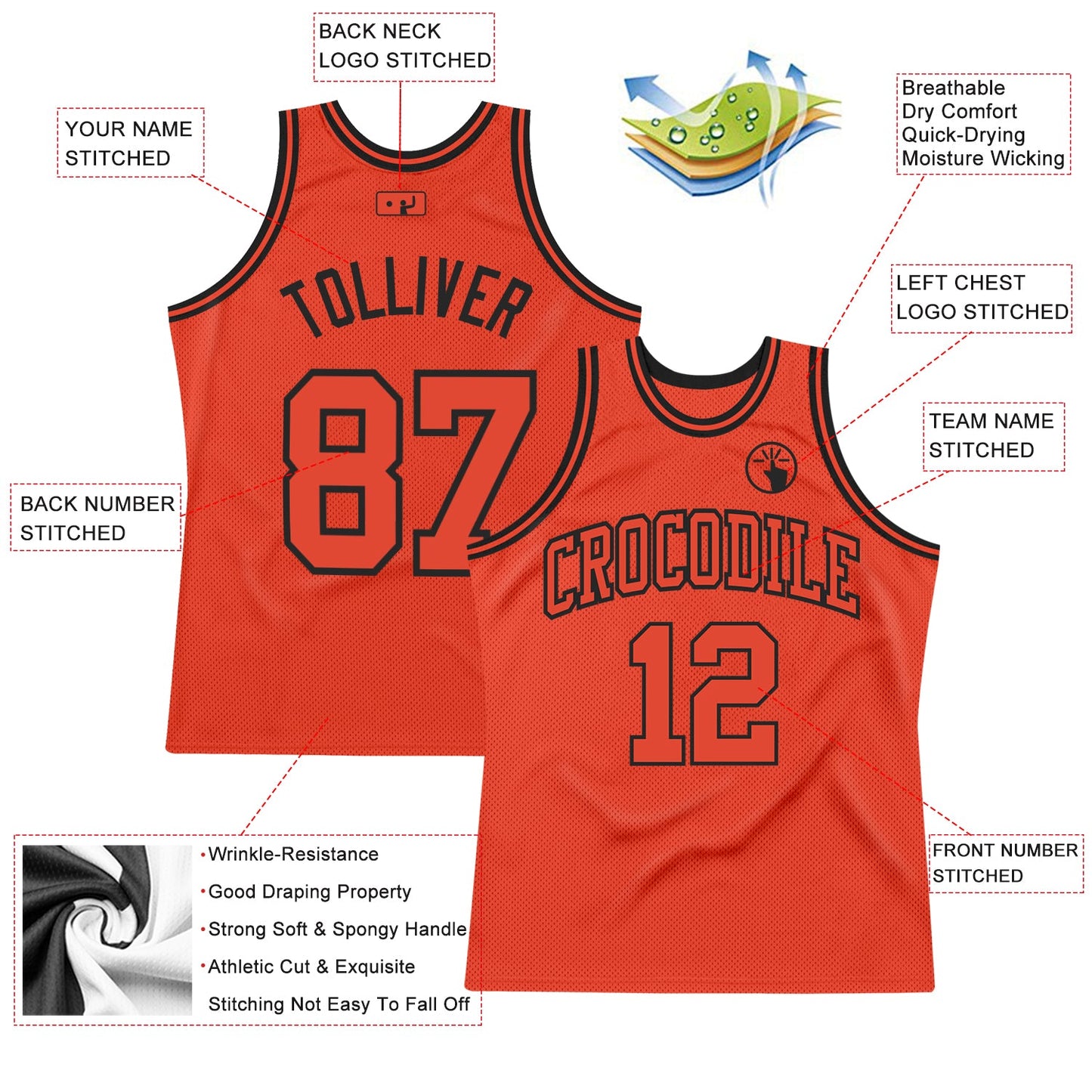 Custom Orange Orange-Black Authentic Throwback Basketball Jersey view 2