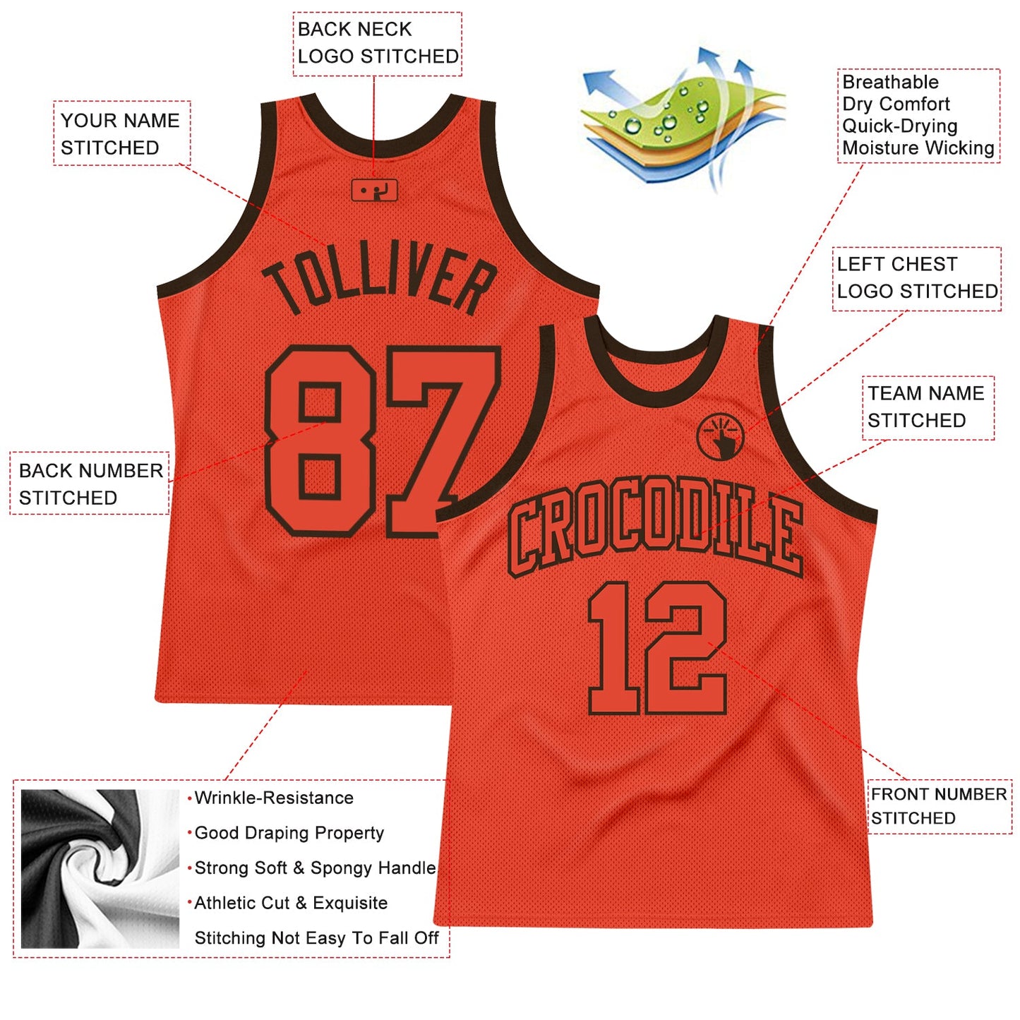 Custom Orange Orange-Brown Authentic Throwback Basketball Jersey view 2