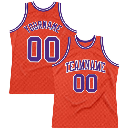 Custom Orange Purple-White Authentic Throwback Basketball Jersey - Main View
