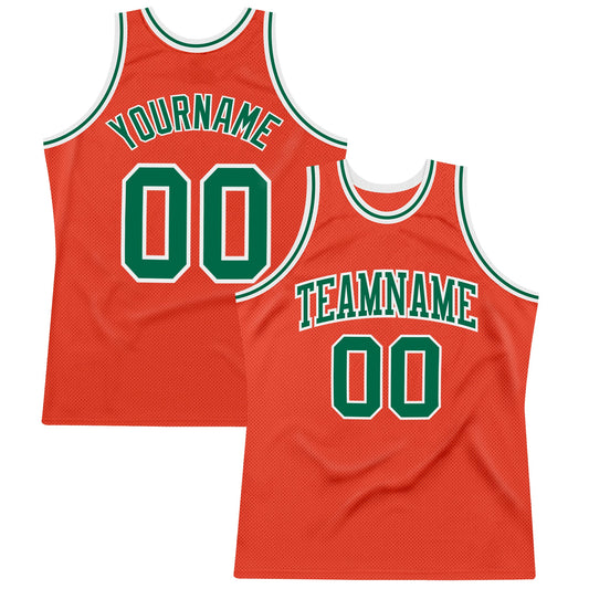 Custom Orange Kelly Green-White Authentic Throwback Basketball Jersey - Main View