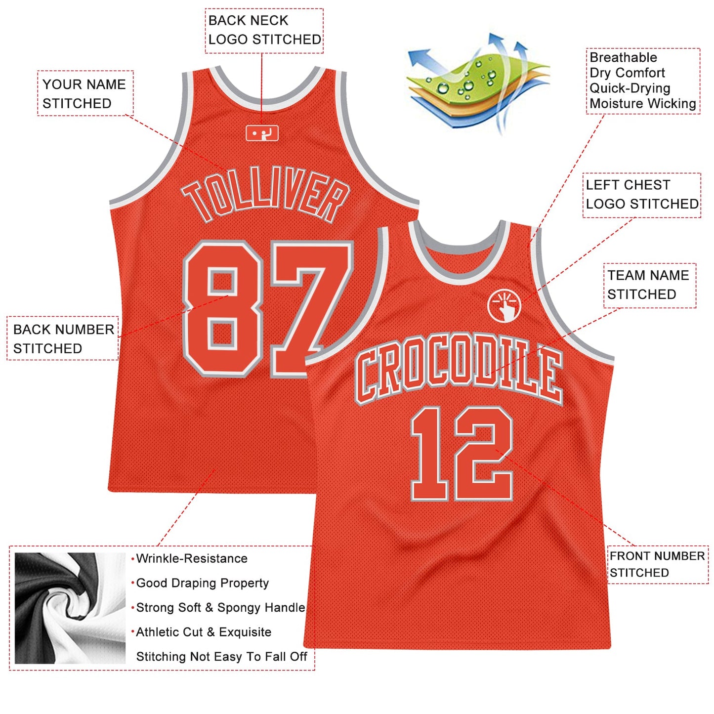 Custom Orange Orange-Gray Authentic Throwback Basketball Jersey view 2