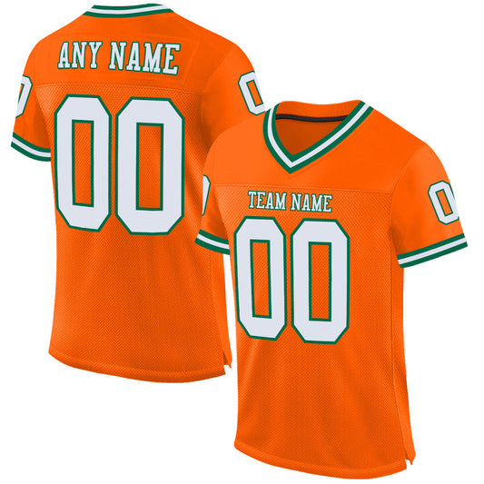 Custom Orange White-Kelly Green Mesh Authentic Throwback Football Jersey - Main View