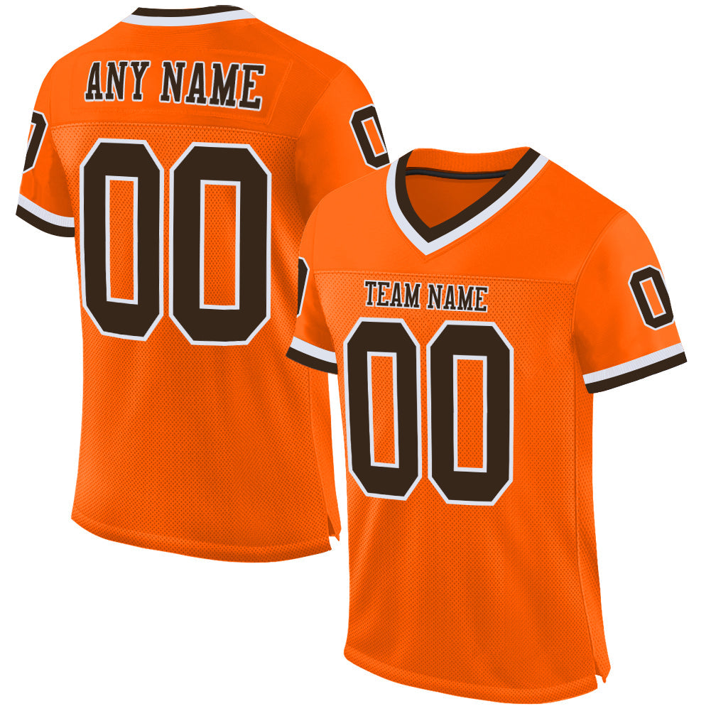 Custom Orange Brown-White Mesh Authentic Throwback Football Jersey - Main View