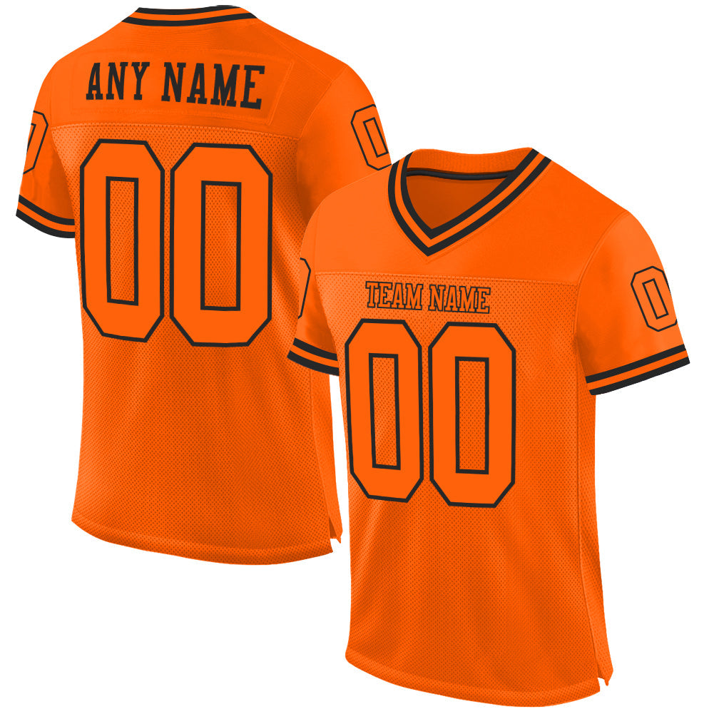 Custom Orange Orange-Black Mesh Authentic Throwback Football Jersey - Main View