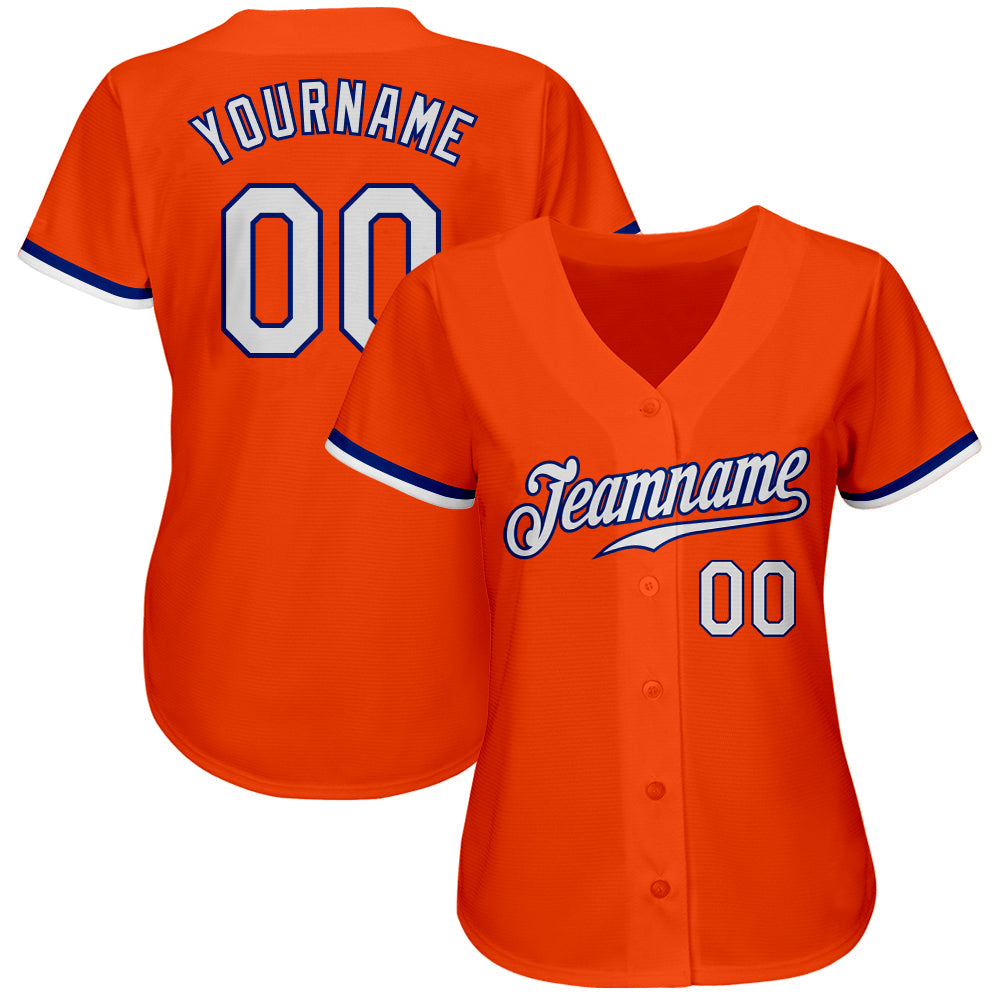 Custom Orange White-Royal Authentic Baseball Jersey view 2
