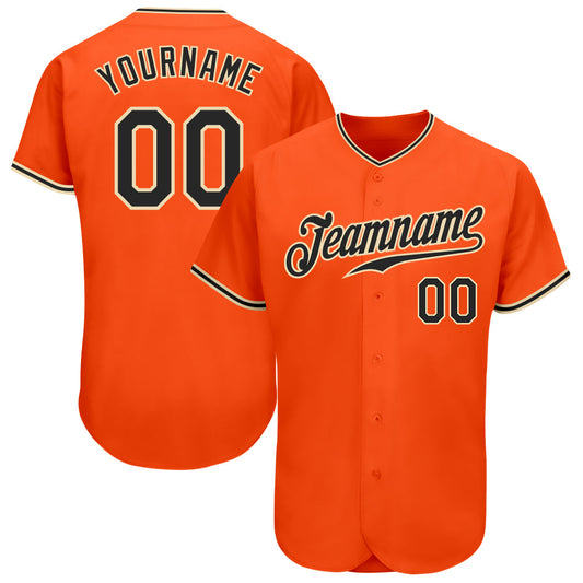 Custom Orange Black-City Cream Authentic Baseball Jersey - Main View