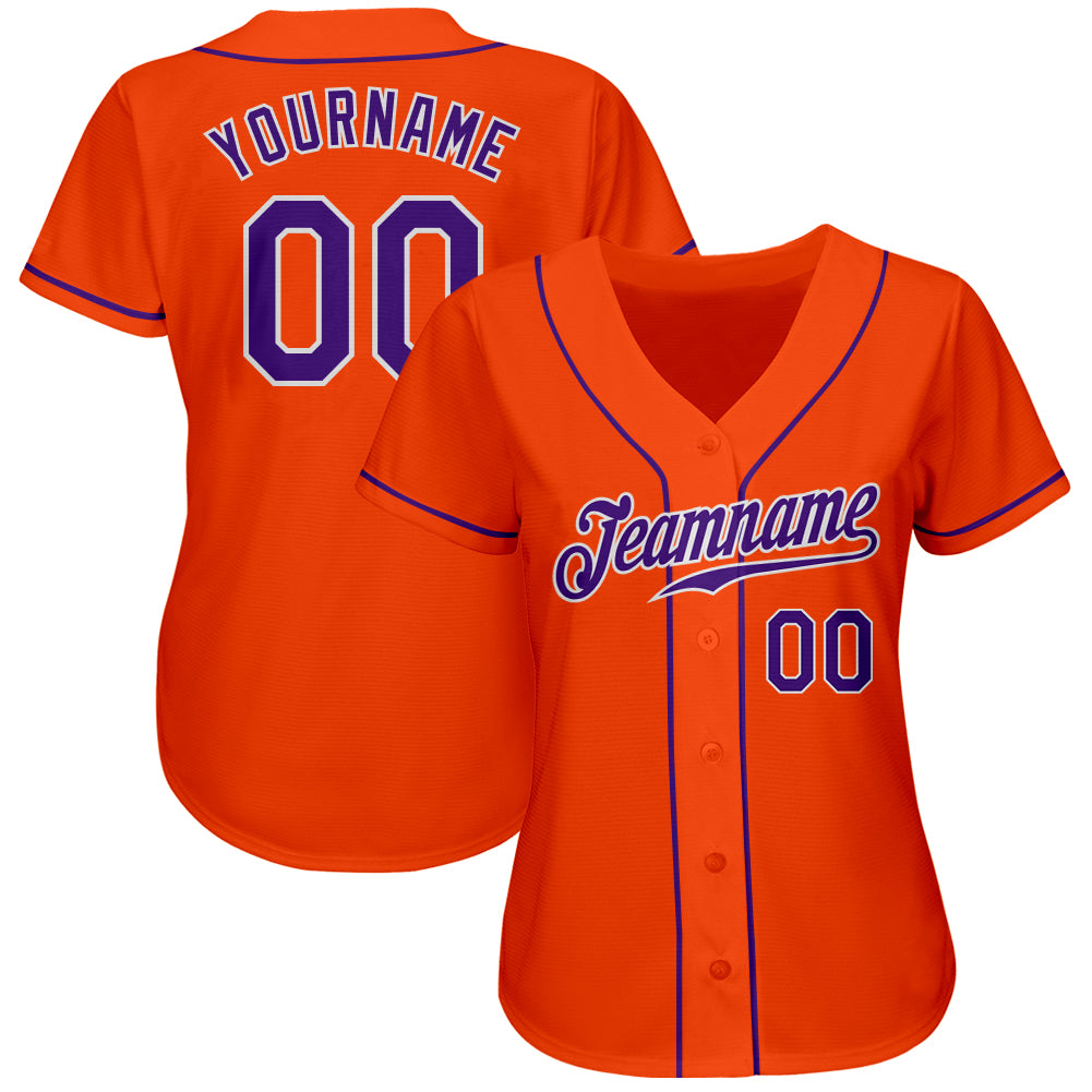 Custom Orange Purple-White Authentic Baseball Jersey view 2