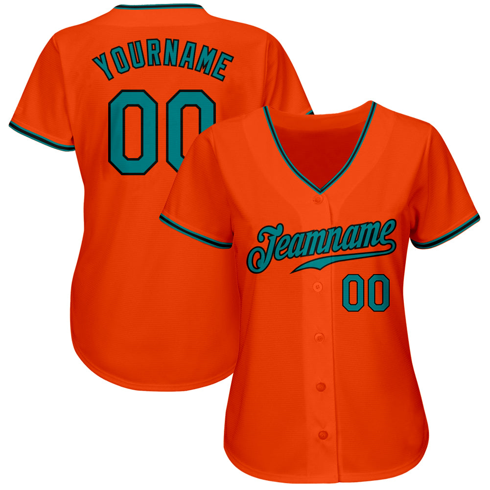 Custom Orange Teal-Black Authentic Baseball Jersey view 2