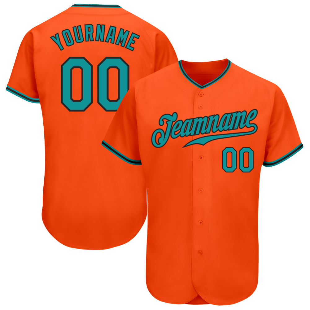 Custom Orange Teal-Black Authentic Baseball Jersey - Main View