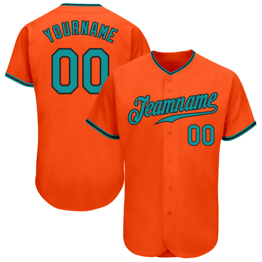 Custom Orange Teal-Black Authentic Baseball Jersey - Main View