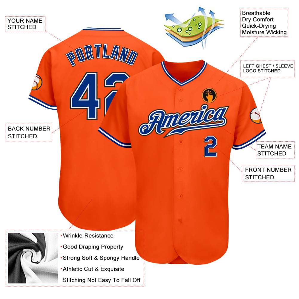 Custom Orange Royal-Black Authentic Baseball Jersey view 3