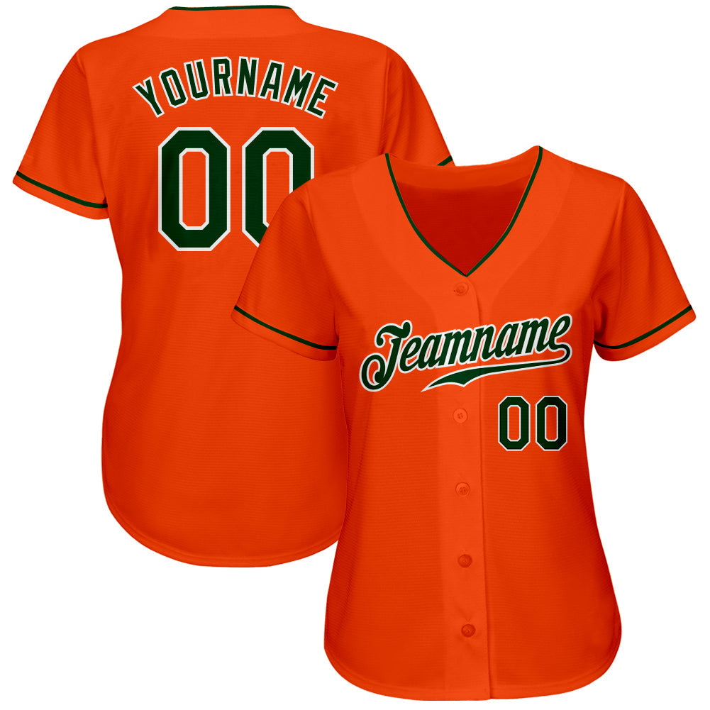 Custom Orange Green-White Authentic Baseball Jersey view 2