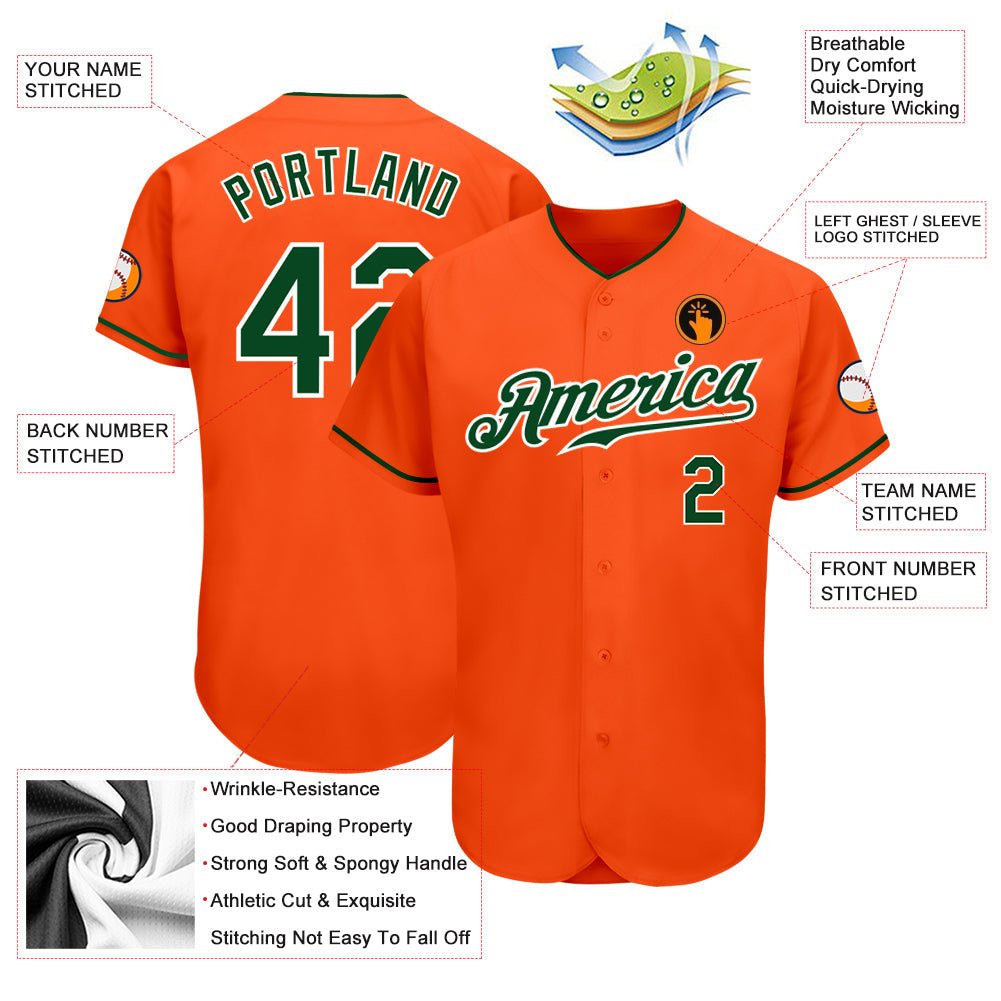 Custom Orange Green-White Authentic Baseball Jersey view 3