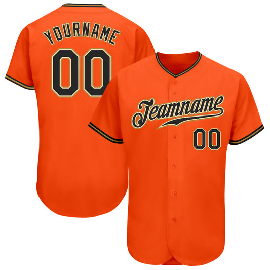 Custom Orange Black-Old Gold Authentic Baseball Jersey - Main View