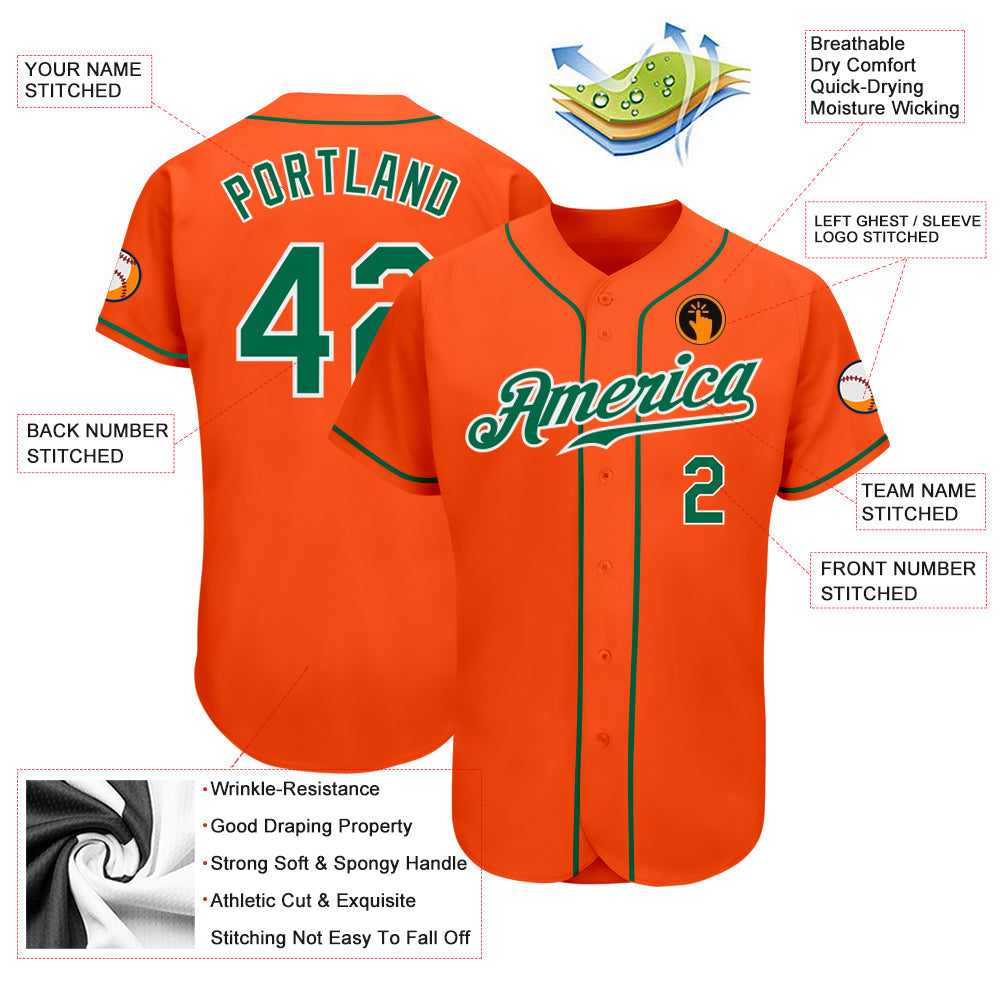 Custom Orange Kelly Green-White Authentic Baseball Jersey view 3