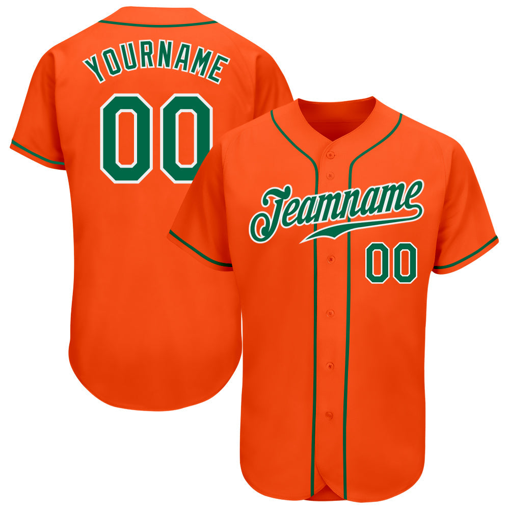 Custom Orange Kelly Green-White Authentic Baseball Jersey - Main View