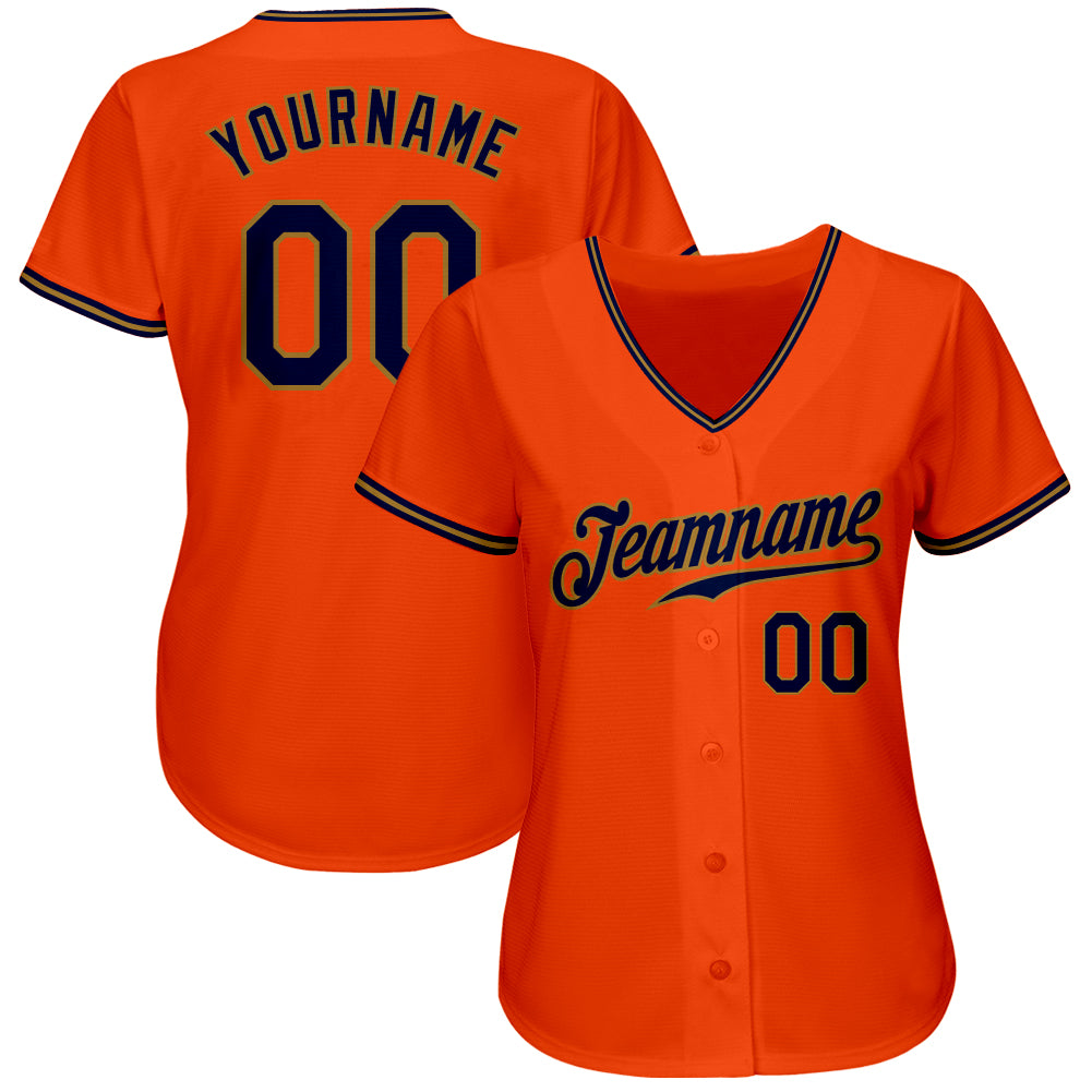 Custom Orange Navy-Old Gold Authentic Baseball Jersey view 2