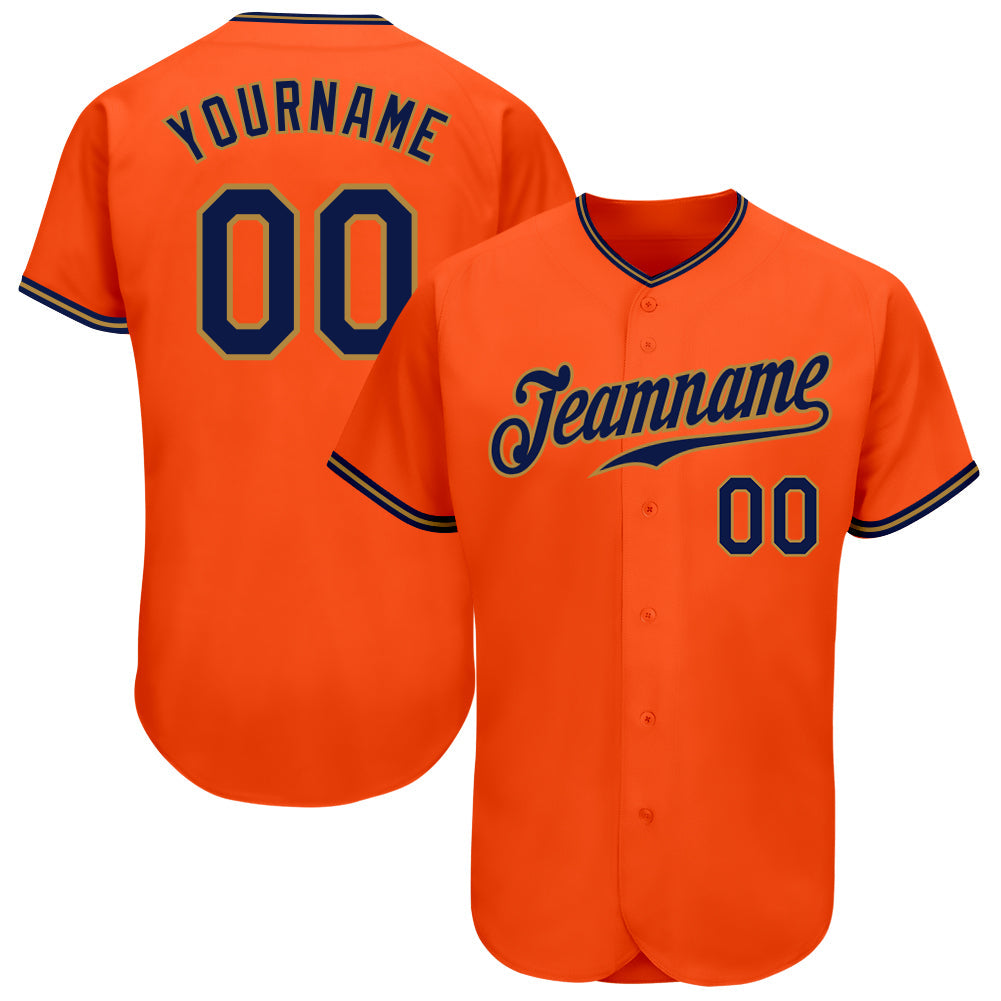 Custom Orange Navy-Old Gold Authentic Baseball Jersey - Main View