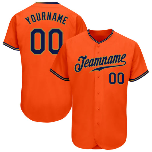 Custom Orange Navy-Old Gold Authentic Baseball Jersey - Main View