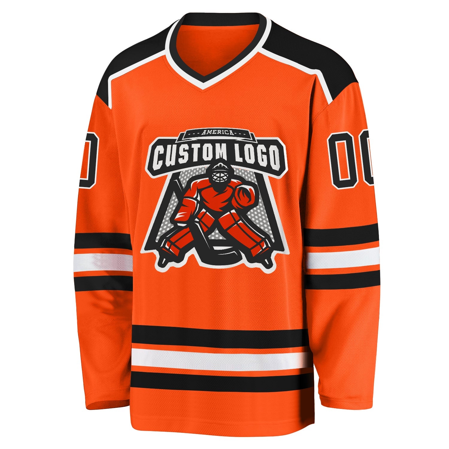 Custom Orange Black-White Hockey Jersey view 2