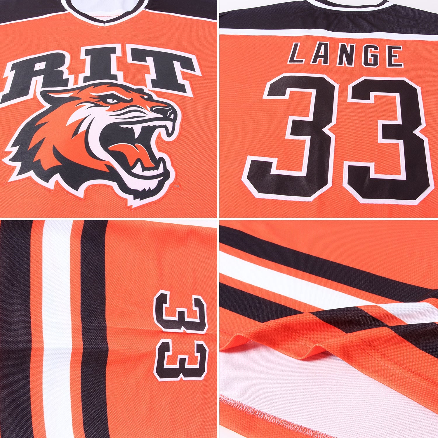 Custom Orange Black-White Hockey Jersey view 5