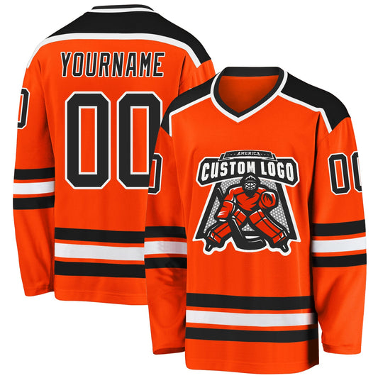 Custom Orange Black-White Hockey Jersey - Main View