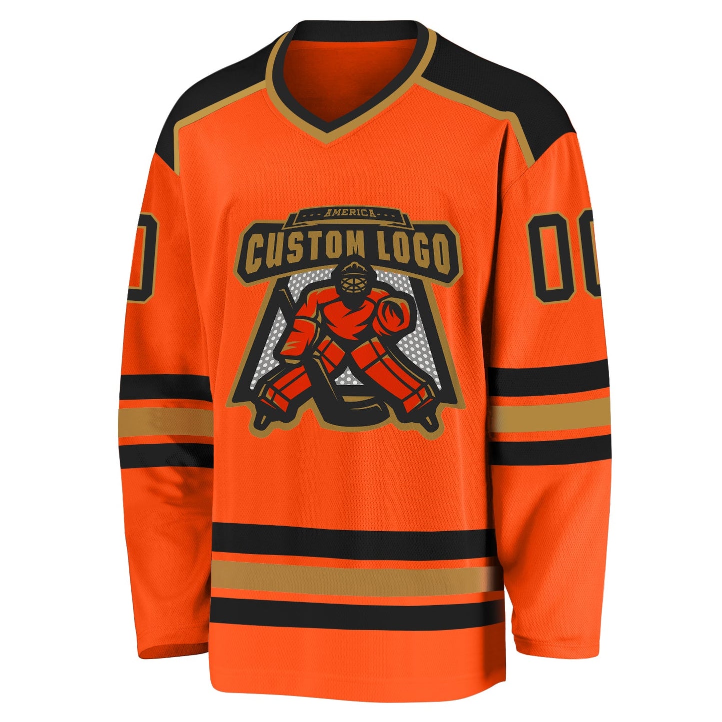 Custom Orange Black-Old Gold Hockey Jersey view 2