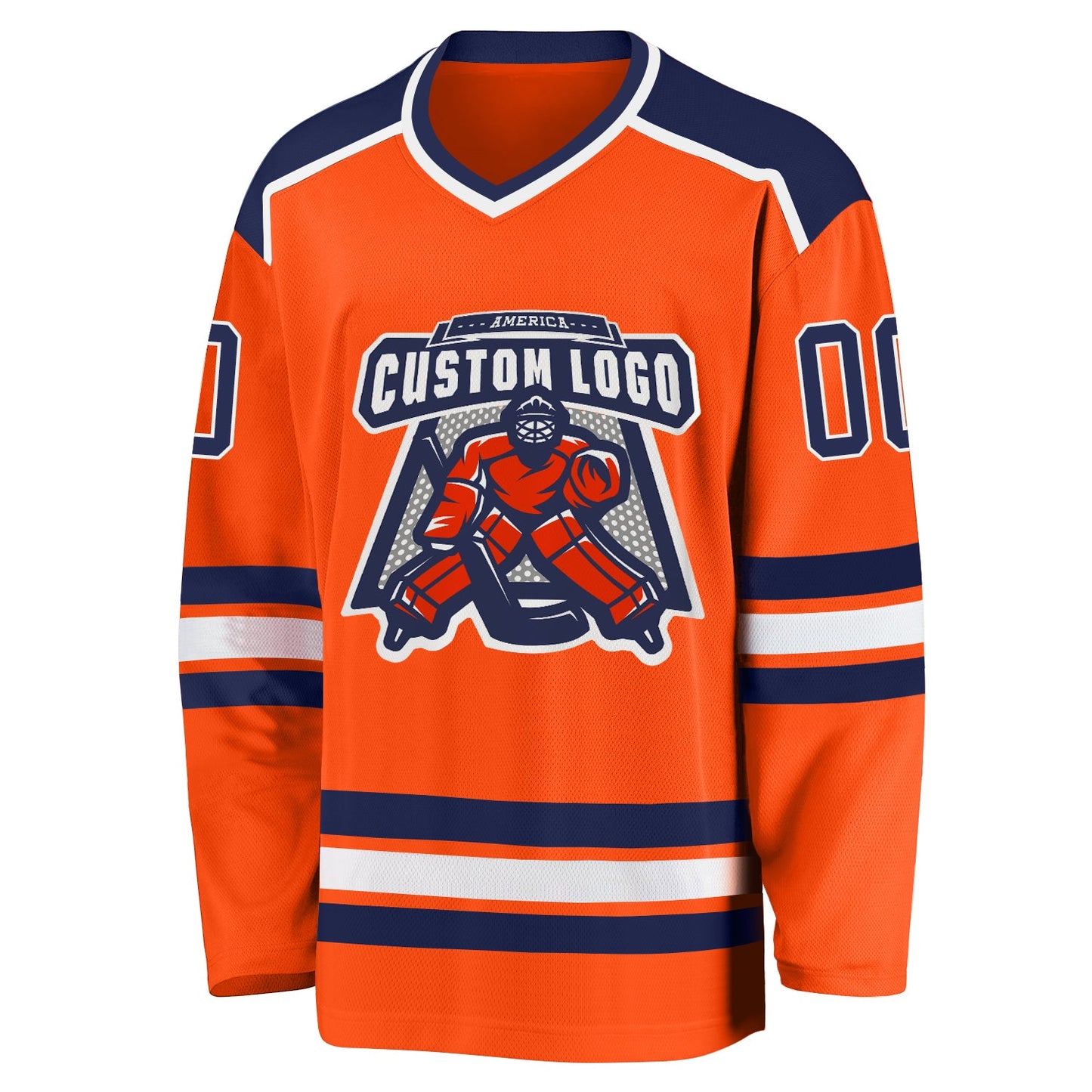 Custom Orange Navy-White Hockey Jersey view 2