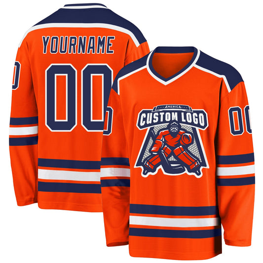 Custom Orange Navy-White Hockey Jersey - Main View