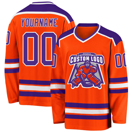 Custom Orange Purple-White Hockey Jersey - Main View