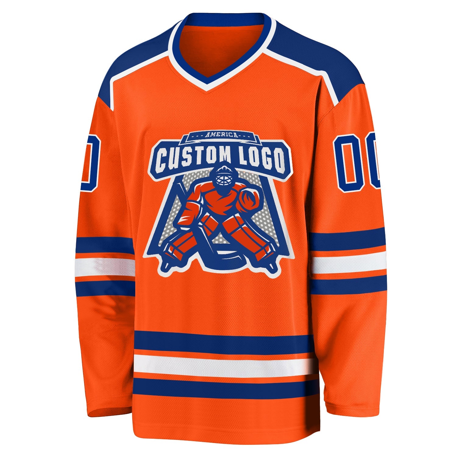 Custom Orange Royal-White Hockey Jersey view 2