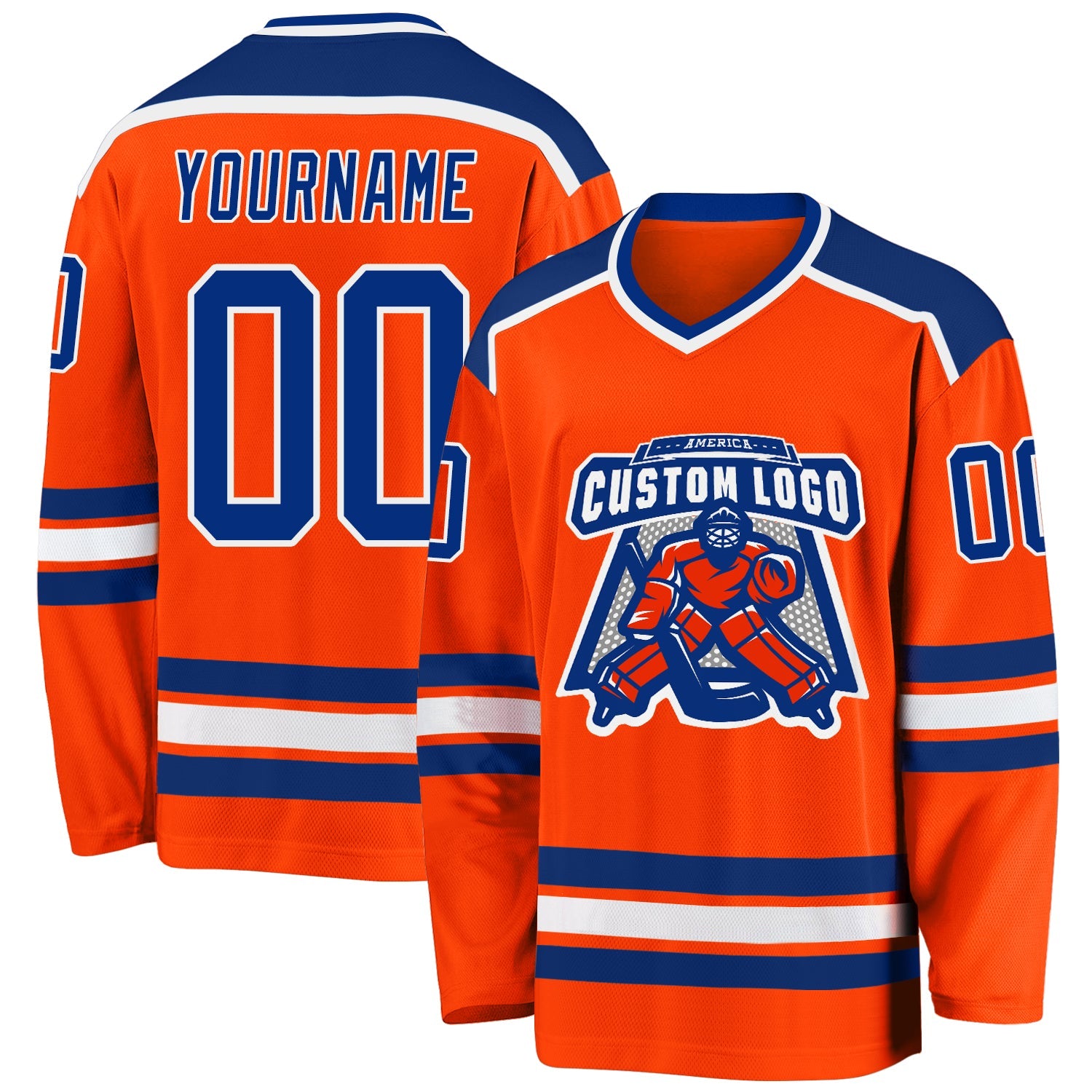 Custom Orange Royal-White Hockey Jersey - Main View